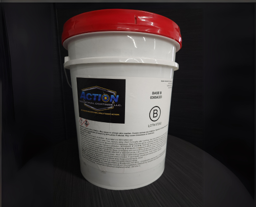 Base Coat B polyurea Part B component in labeled pail, formulated for fast-curing, high-strength floor coating systems.