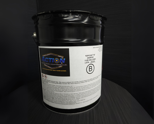 Top Coat B polyaspartic floor topcoat Part B in labeled pail, used to create a durable, fast-curing protective finish.